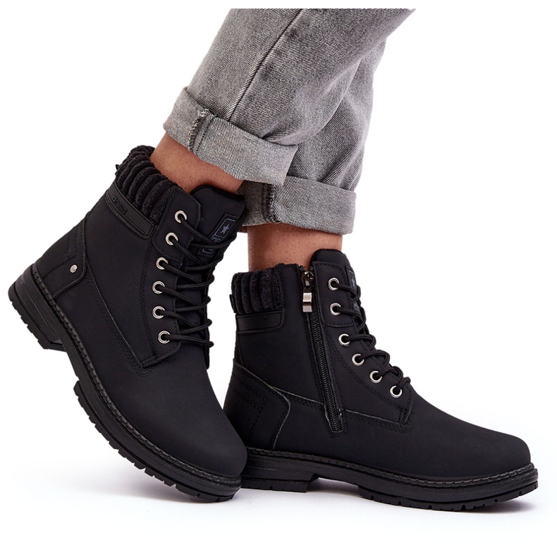 News Caçadores isolados de couro feminino preto 7