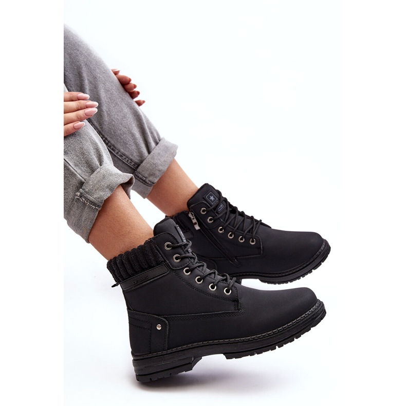 News Caçadores isolados de couro feminino preto 5