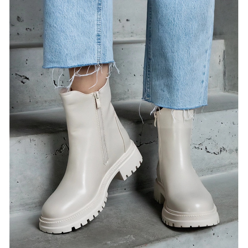 Botins bege com isolamento e zíper, couro ecológico 1