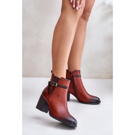 Jezzi Botas femininas de salto alto, isoladas, com alça, marrom Zinithia 1
