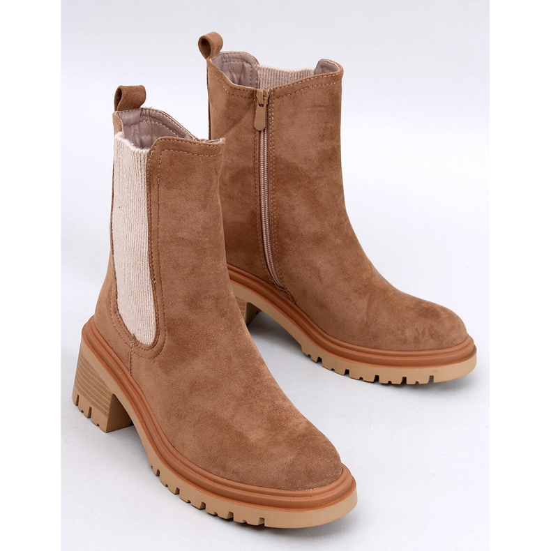 Botas Chelsea com punho de suéter cáqui bege 1