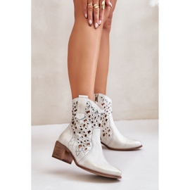 Botins femininos de salto alto com padrão vazado Lewski 3394/2 dourado escovado 2