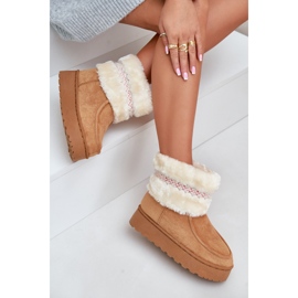 Botas femininas de neve com plataforma e padrão Deepanti de pele e camelo marrom 1