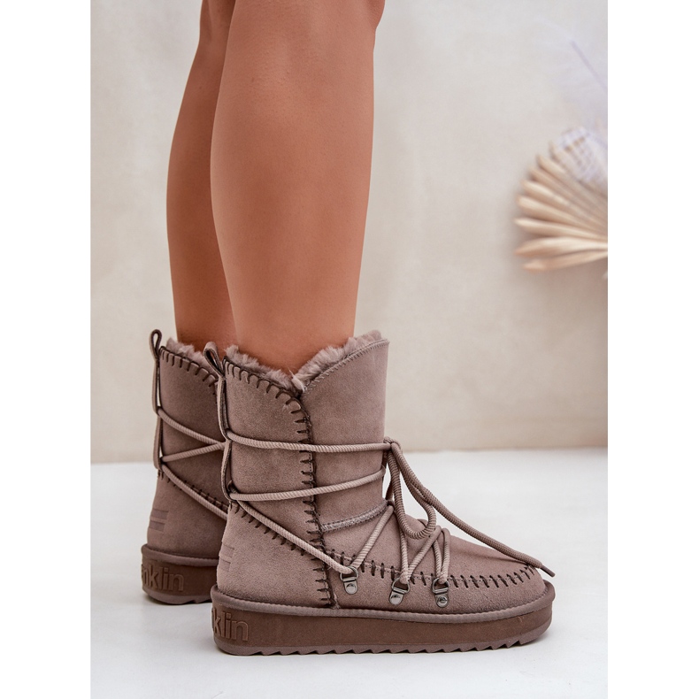 Botas de neve femininas em camurça natural D.Franklin DFSH375004 bege escuro 2
