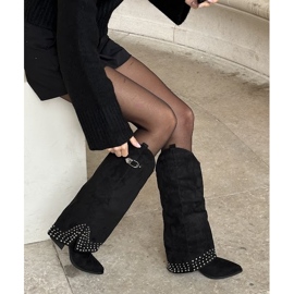 Botas com cano levantado no salto, pretas preto 2