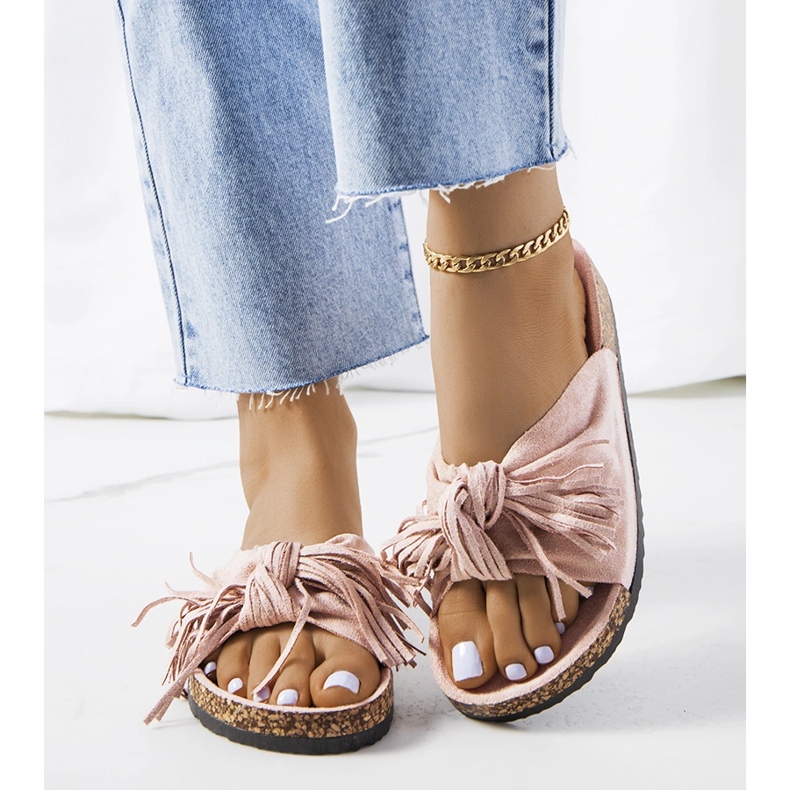 Chinelos Laderies rosa com franjas 1