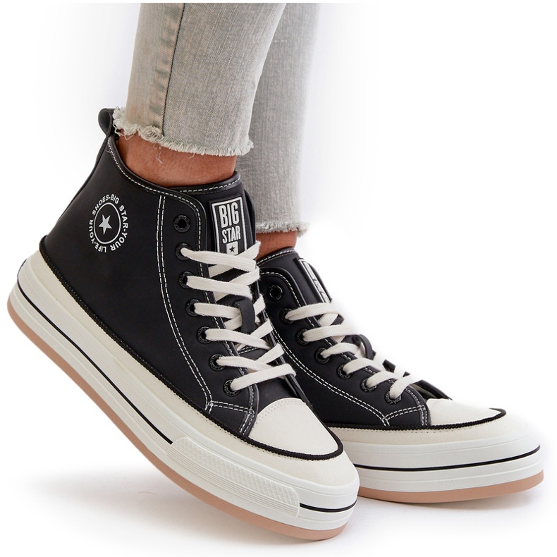 Tênis feminino isolado com plataforma de couro ecológico Big Star OO274062 preto 5