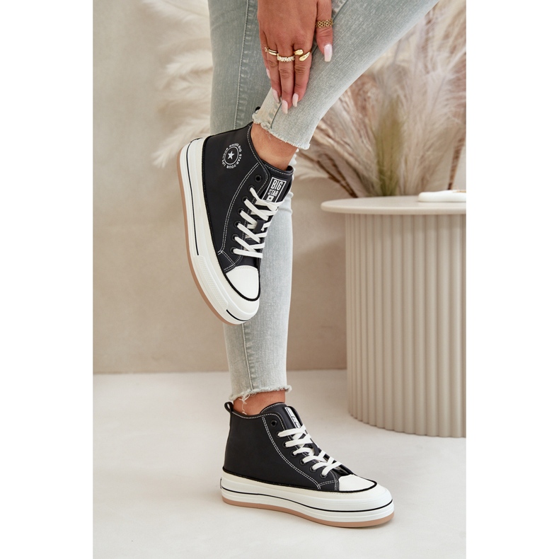 Tênis feminino isolado com plataforma de couro ecológico Big Star OO274062 preto 4