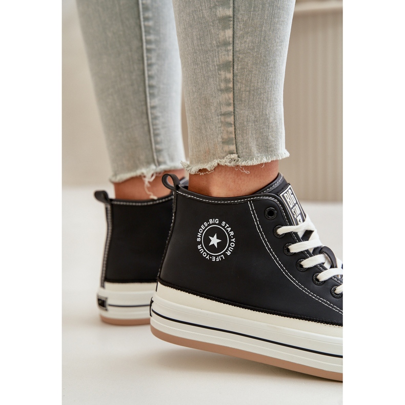 Tênis feminino isolado com plataforma de couro ecológico Big Star OO274062 preto 3