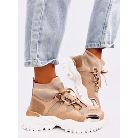 Tênis de tênis para cubos bege/cáqui com decorações de ouro 2