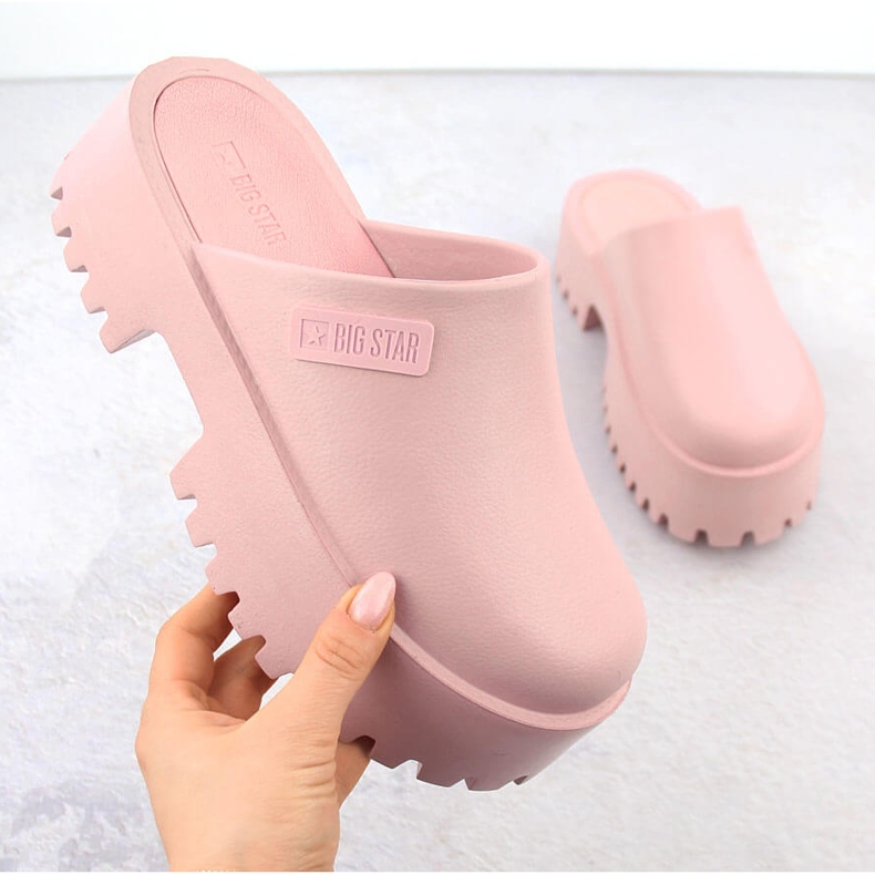 Chinelos femininos rosa com sola enorme Big Star NN274020 1