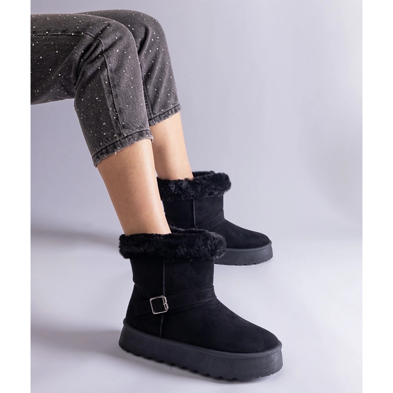 Inna Botas de neve pretas com isolamento e decoradas com pele preto 1