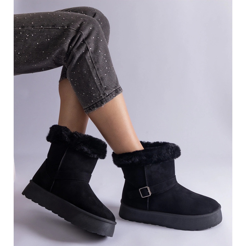 Inna Botas de neve pretas com isolamento e decoradas com pele preto 2