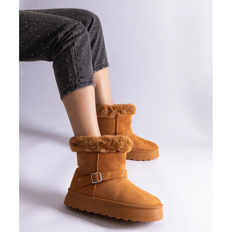 Botas de neve com isolamento marrom decoradas com pele castanho 1