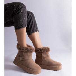 Botas de neve com isolamento marrom decoradas com pele castanho 2