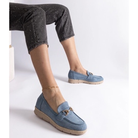 Blue Women's Moafers com camurça ecológica com uma corrente azul 1
