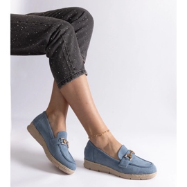 Blue Women's Moafers com camurça ecológica com uma corrente azul 2