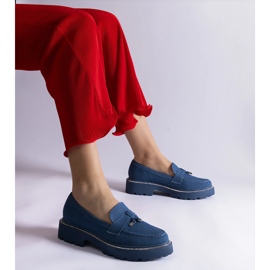 Mocas de jeans azuis com um ornamento azul 1