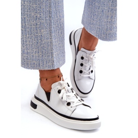 S.Barski Sapatos esportivos femininos lacados em couro LR535 Branco 1