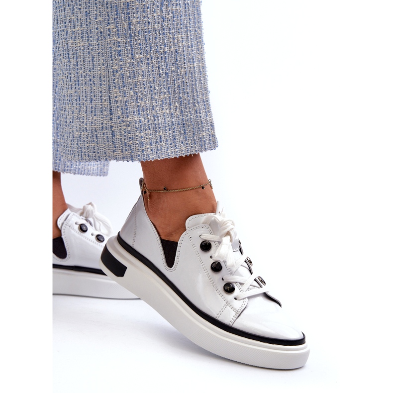 S.Barski Sapatos esportivos femininos lacados em couro LR535 Branco 2