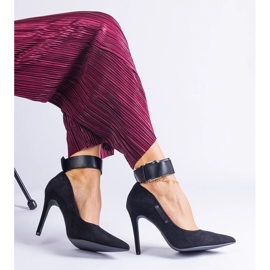 Bombas pretas no calcanhar Eco -Leather de camurça preto 2