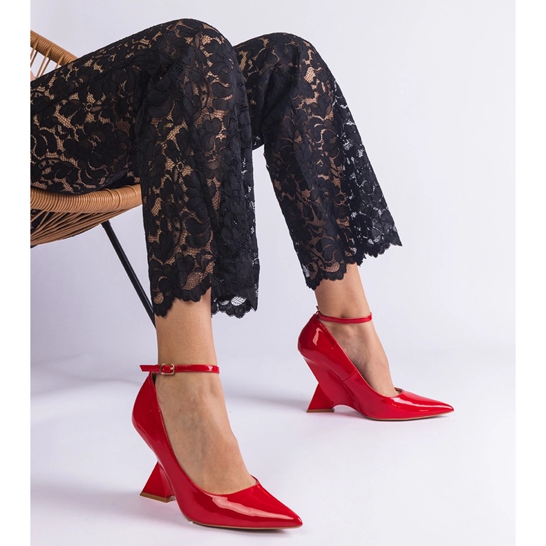 Bombas de cunha patenteadas vermelhas vermelho 1