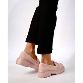 Mocassins rosa em pó das mulheres com franjas 1