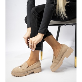 Mocassins de camurça feminina com franjas cáqui bege 1