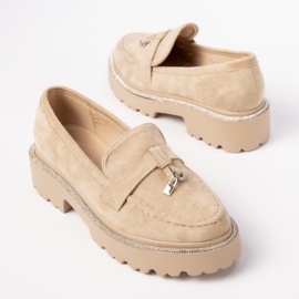 Mocassins de camurça feminina com franjas cáqui bege 2