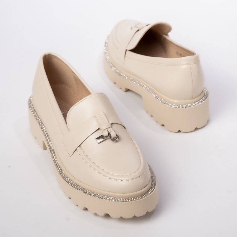 Mocassins de couro Eco feminino com franjas bege 2