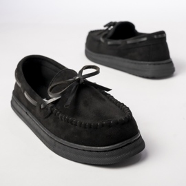 Mocassins de camurça preta feminina com um arco preto 2
