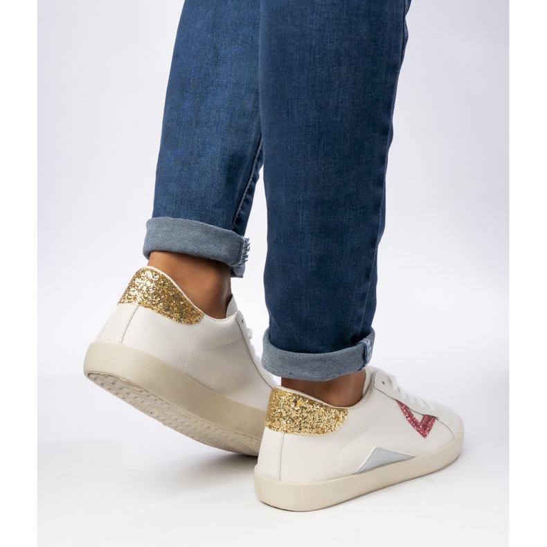 Tênis femininos brocado pêssego inserções branco 1