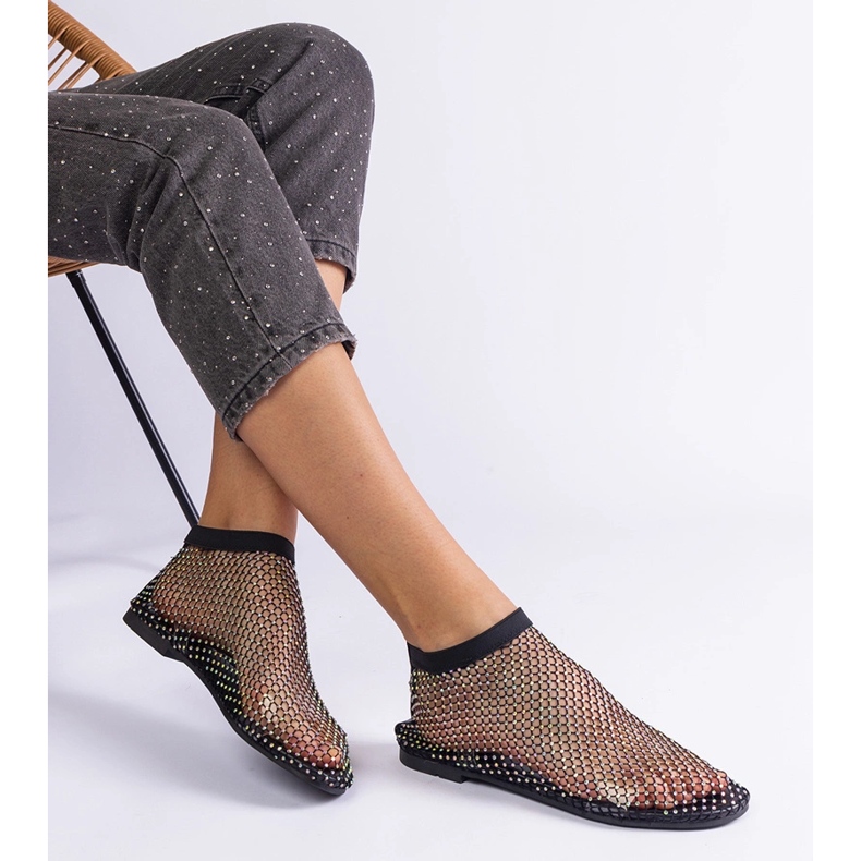 Sandálias de malha preta com zircões preto 2