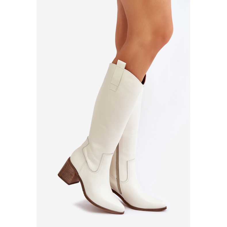 Botas de couro em frente ao joelho no poste branco Zazoo 3675 1