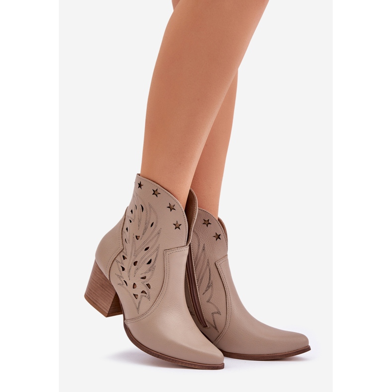 Lewski Shoes Botas de cowboy de couro aberto no pilar de Lewski 3613 bege 1