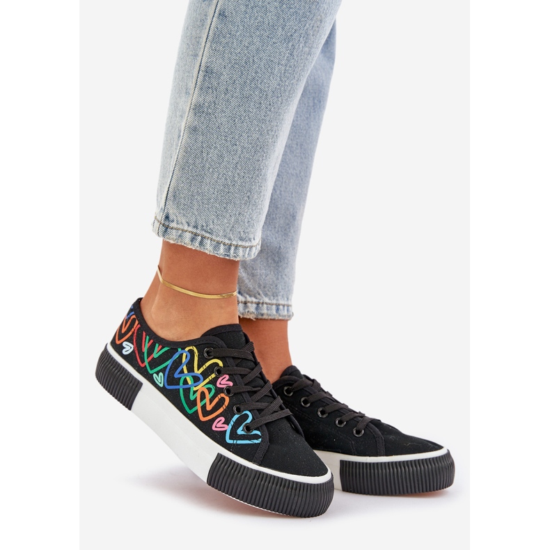 Tênis femininos em corações negros preto 1