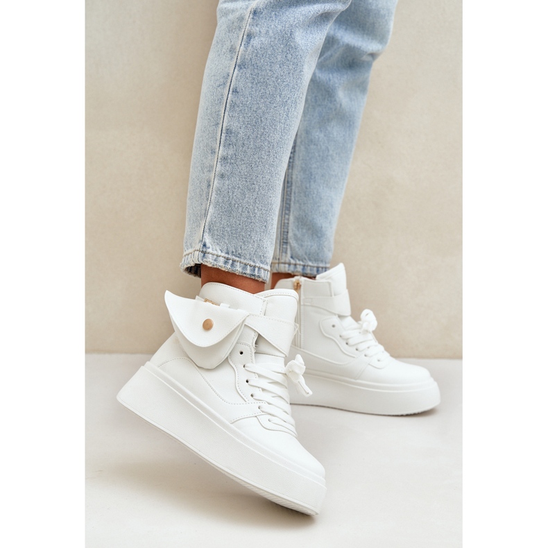 Tênis altos com uma saqueta na plataforma branca branco 2