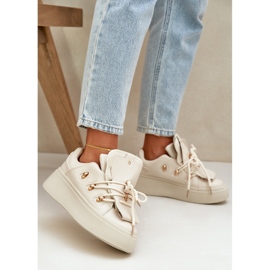 Tênis feminino com plataforma, bege 2