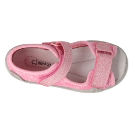 Chinelos infantis Befado com velcro, forro em couro 342P066, rosa 3