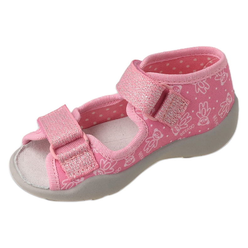 Chinelos infantis Befado com velcro, forro em couro 342P066, rosa 1