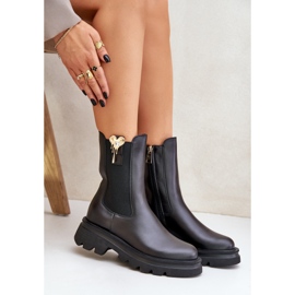 Botas Chelsea de Couro com Decoração CheBello 4537 Pretas preto 2