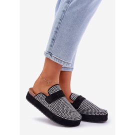 Os chinelos femininos decorados com zircões na plataforma preta preto 1