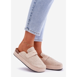 Flipers femininos decorados com zircões na plataforma bege 1