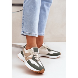 Sapatos esportivos de tênis femininos verde-bege 2