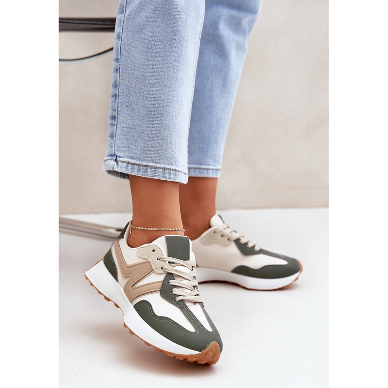 Sapatos esportivos de tênis femininos verde-bege 2