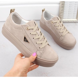 Sapatos de camurça de couro na plataforma Filippo W PAW315C, bege 1