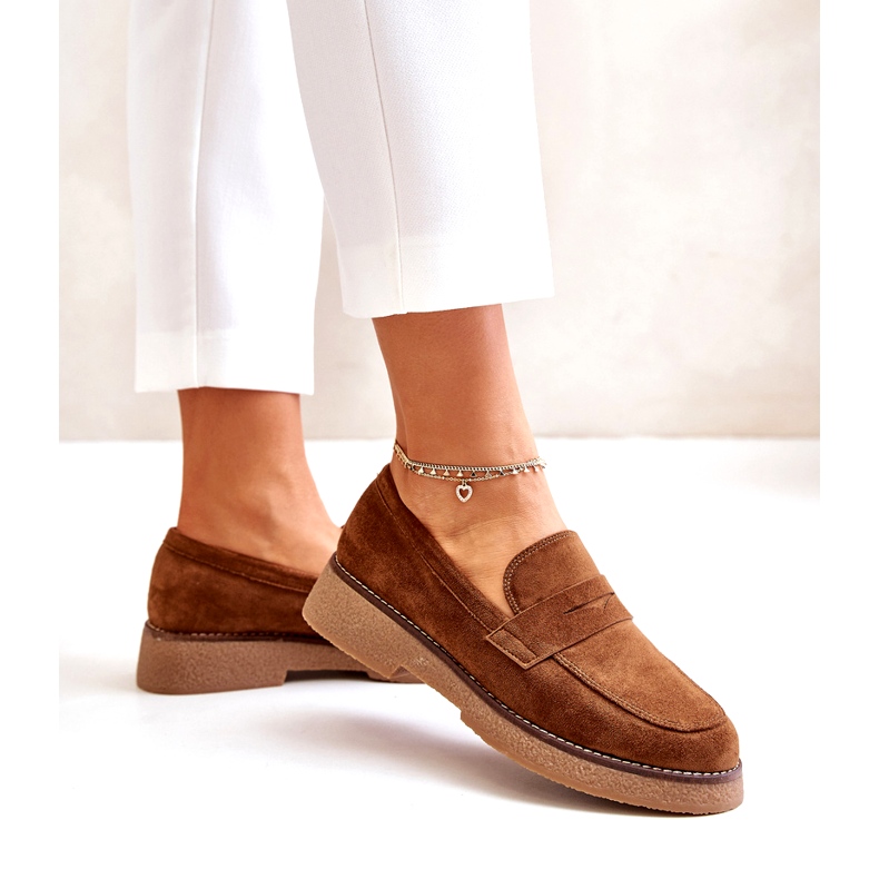 Bellucci Mocassins clássicos femininos com camurça Eco Brown castanho 4