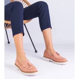 Mocassins das mulheres rosa de Ekozamsz com franjas 1 Mocassins das mulheres rosa de Ekozamsz com franjas 1