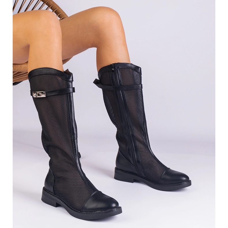 Botas de malha alta preta preto 1