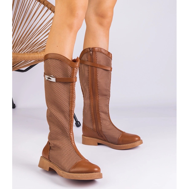 Botas marrons de alta malha marrom 1